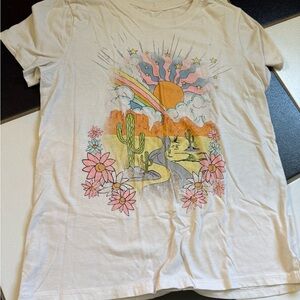 Graphic Tee with Desert and Rainbow Design